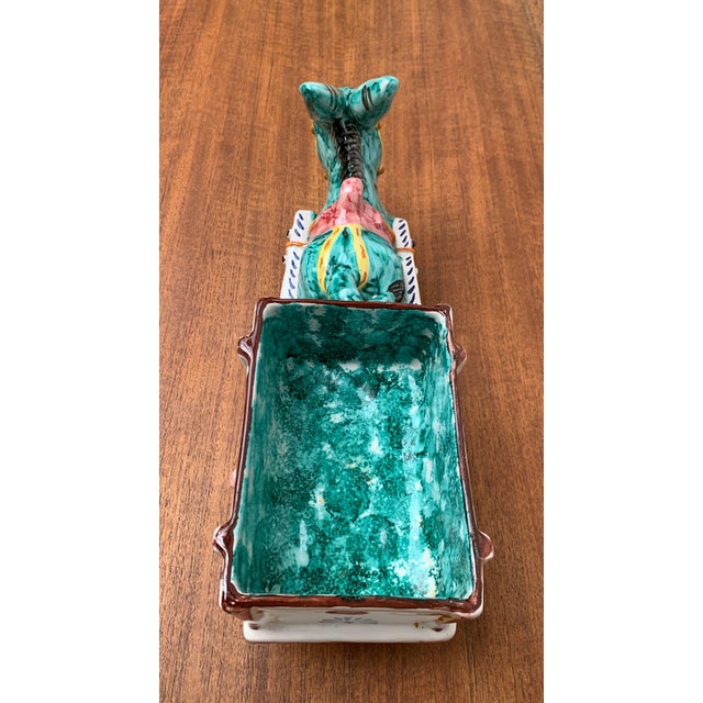 Vintage Italian Handpainted Donkey with Cart Bowl Sculpture from Deruta, Italy For Sale - Image 8 of 18