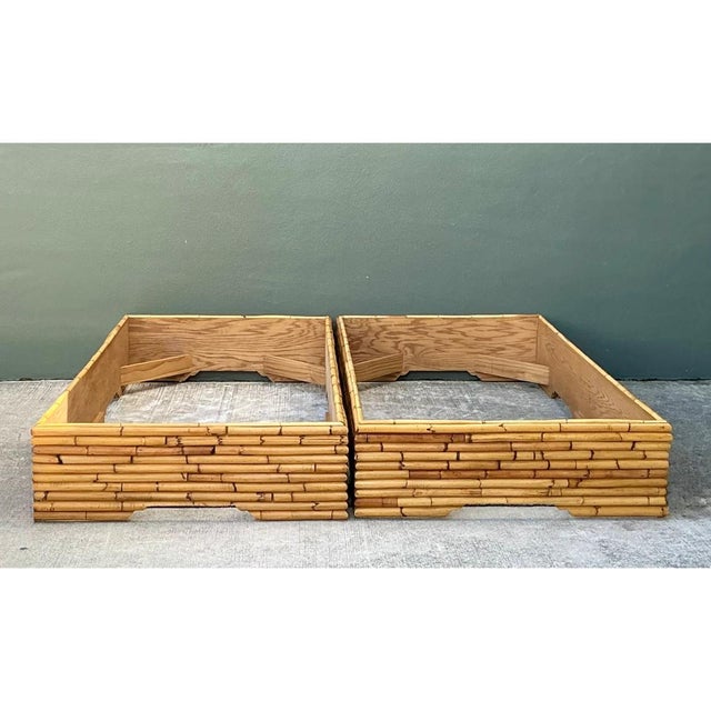 Vintage Stacked Rattan King Bed Base - Pair For Sale - Image 9 of 12