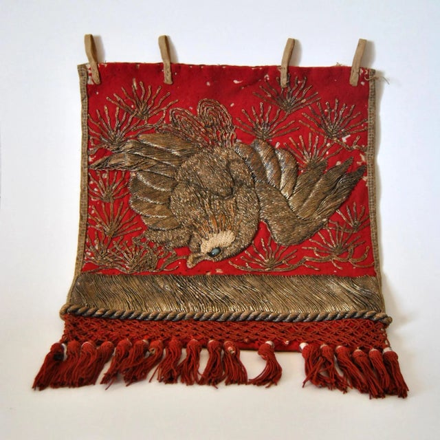 Late 19th century, all handmade, gold metallic thread hand-embroidered eagle on kesho-mawashi (ceremonial apron). This is...