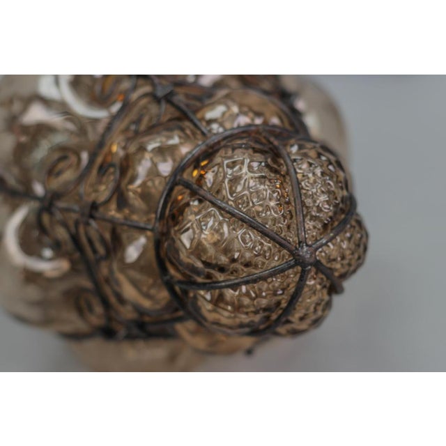 Italian Venetian Amber Smoke Coloured Clear Murano Glass Caged Hanging Lantern, 1950s For Sale - Image 11 of 18