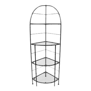 Vintage Hollywood Regency Iron Metal Faux Bamboo Corner Bakers Rack Etagere For Sale