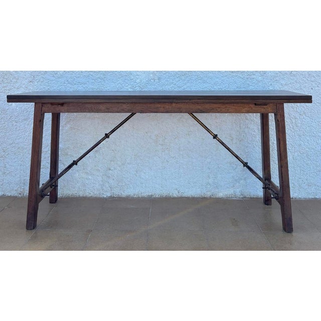 Antique Spanish Bourgeois Walnut Fold Out Table For Sale - Image 6 of 18