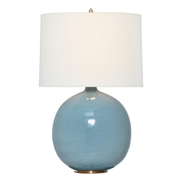 Thomas O'Brien by Visual Comfort Signature Sao Paulo 21" Table Lamp in Crackled Robin with Linen Shade For Sale