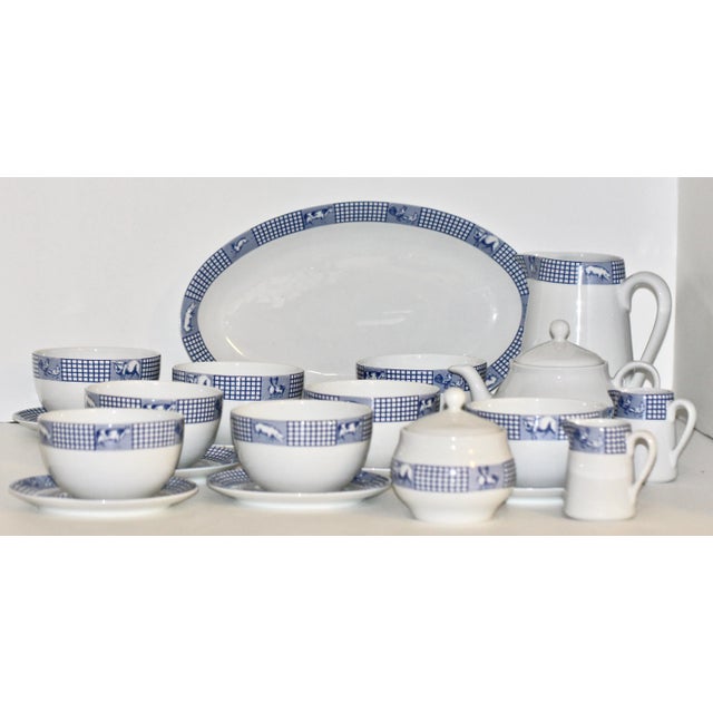 French Blue & White Porcelain Breakfast Service in the “Ferme D’Antan” Pattern by Jacques Coeur France – 24 Pieces For Sale - Image 12 of 12