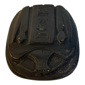 Vintage Egyptian Hand-Carved Black Serpentine Stone Scarab Plaque With Hieroglyphic Motifs