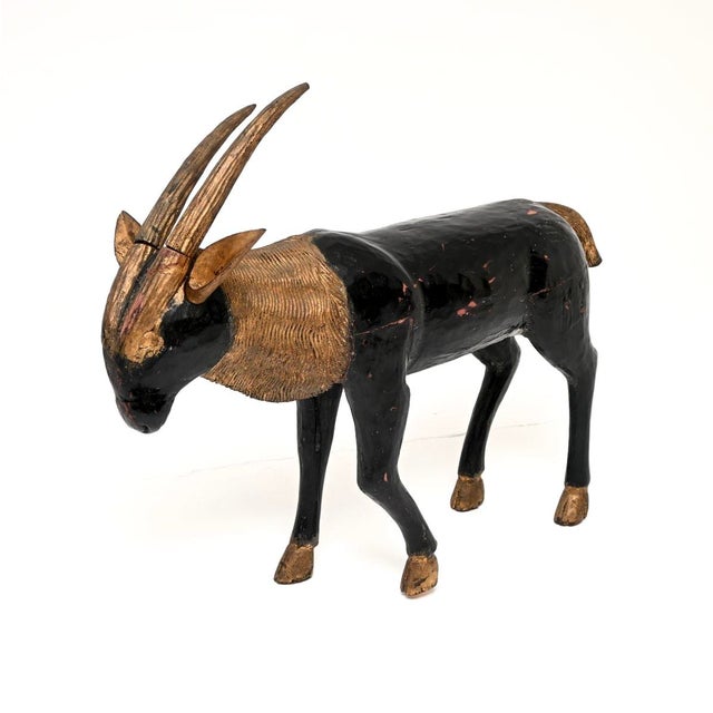 Antique Wood Parcel Gilt Sculpture of an Ibex, 1900 For Sale - Image 3 of 11