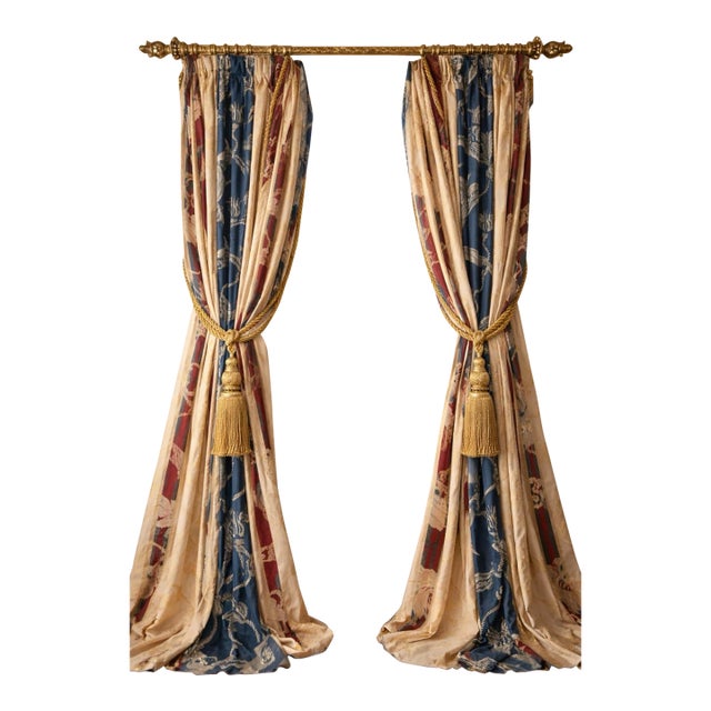 2 Pair Stripe Jacquard Draperies For Sale