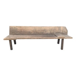 1950s Teak Wood Bench With Carved Pillow From Madura Island, East Java, Indonesia For Sale
