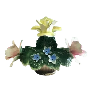 Mid 20th Century Capodimonte Three Rose Porcelain Basket