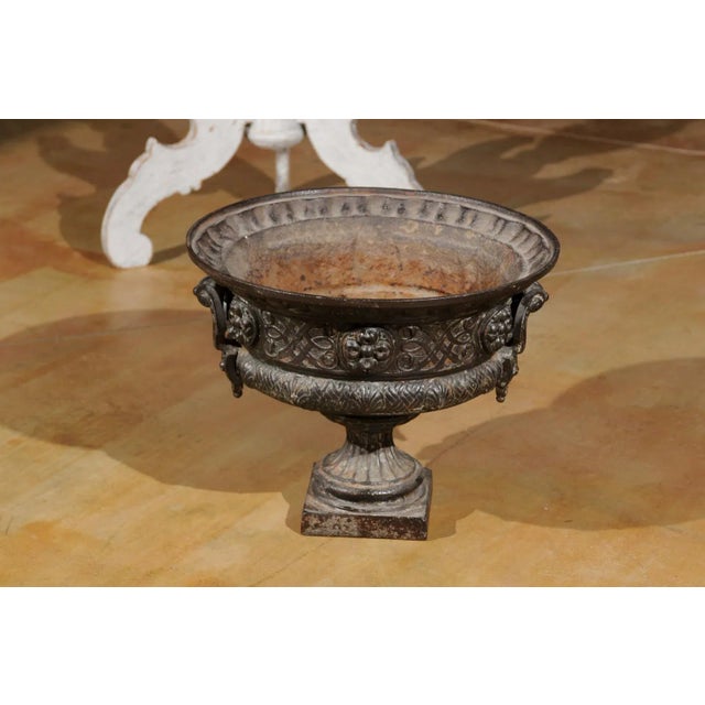 Metal French 19th Century Iron Jardinière with Lateral Handles and Double L Monogram For Sale - Image 7 of 11
