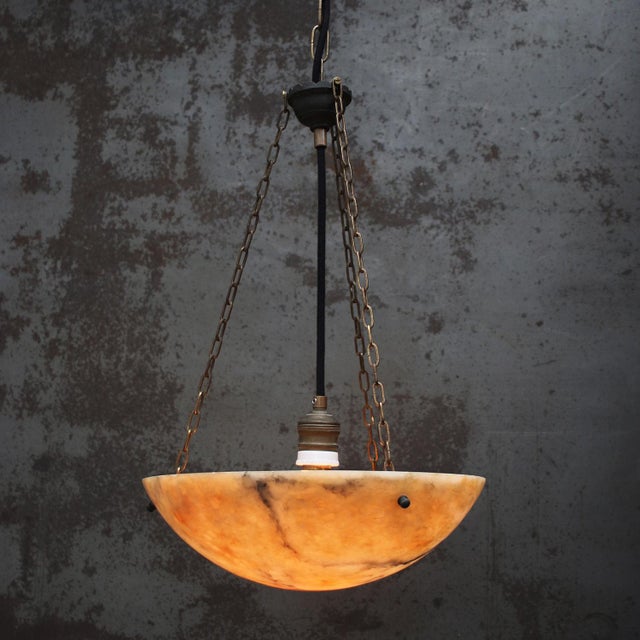 1920s French Art Deco Alabaster Pendant with Brass Mount, 1920s For Sale - Image 5 of 8