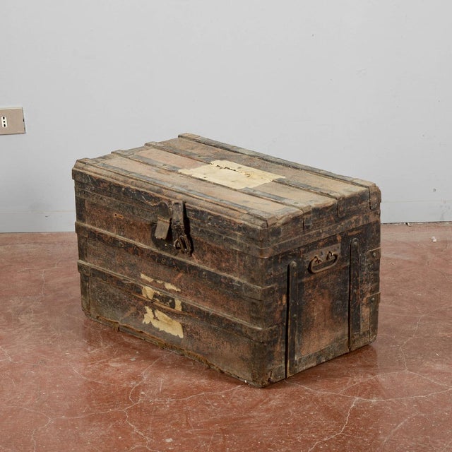 Vintage Wooden and Fabric Trunk For Sale - Image 11 of 17