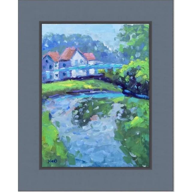 Blue Bridge at the Canal Oil Painting For Sale - Image 4 of 6