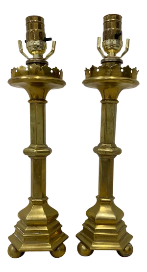 Mid 19th Century Brass Oil Lamps Converted to Table Lamps