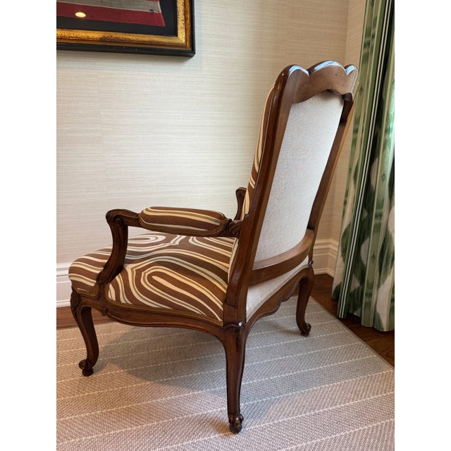 Pair of Exquisite Antique Louis XV Style Bergere Upholstered Arm Chairs For Sale - Image 9 of 16