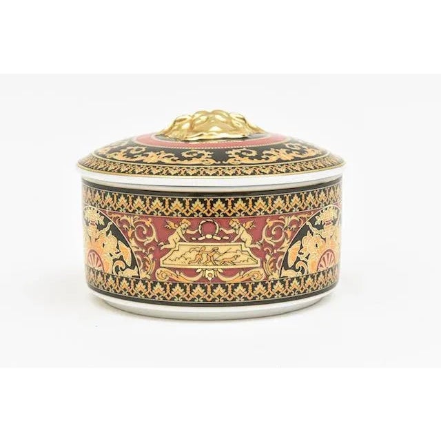 Modern 1990's Versace for Rosenthal Medusa Porcelain Box 2 Part Red, Black, Gold For Sale - Image 3 of 12