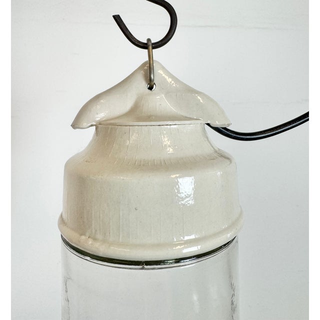Industrial Vintage White Porcelain Pendant Light, 1970s For Sale - Image 3 of 13