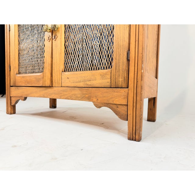 Vintage Wood Storage Cabinet With Woven Cane Panel Doors For Sale - Image 4 of 8