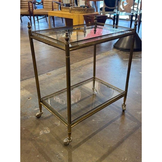 Mid Century French Brass Serving Cart For Sale - Image 4 of 5