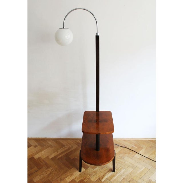 1950s Modernist Floor Lamp in Glass, Wood, and Steel with Shelves, 1950s For Sale - Image 5 of 16