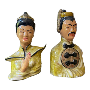 Pair of Asian 6” Chalkware Statue Busts