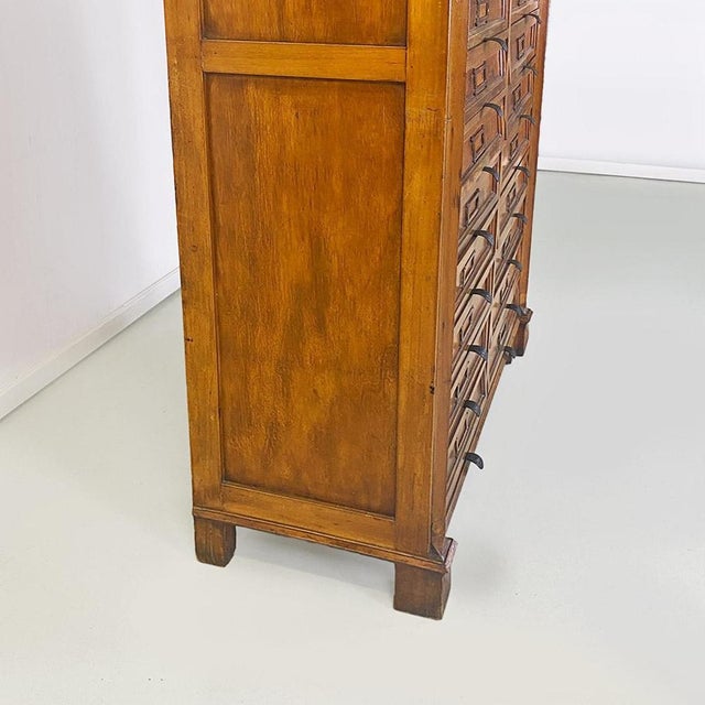 Italian Archive Cabinet in Walnut Wood and Brass Details, 1940s For Sale - Image 15 of 17