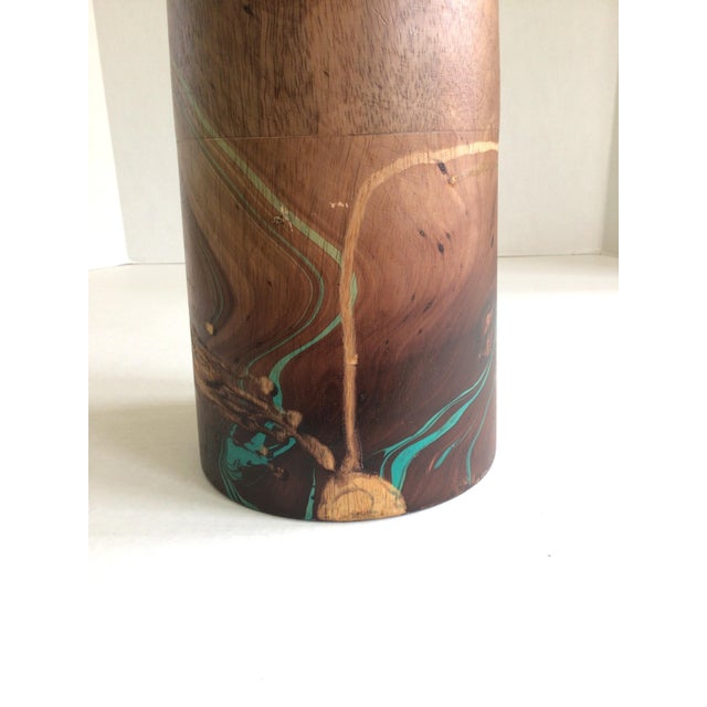Contemporary 2000s Wood Vase With a Swirling Green Pattern and Natural Polish For Sale - Image 3 of 8