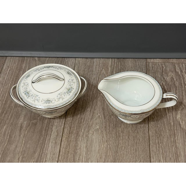1960s Noritake “Colburn” Cream & Sugar Set – White, Silver & Blue Floral, Japan For Sale - Image 12 of 12