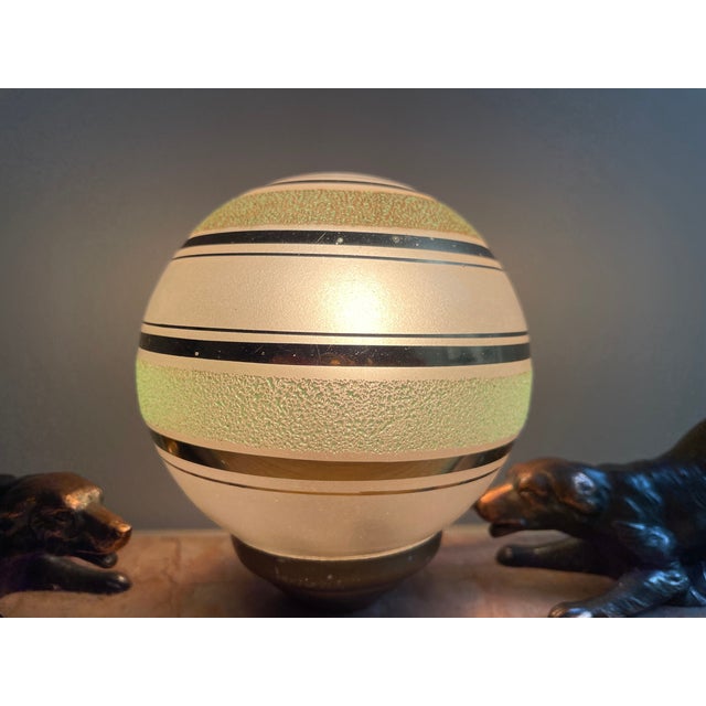 Metal Art Deco French Marble Table Lamp with Dog Figurines, 1940s For Sale - Image 7 of 12
