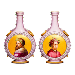 Superb Pair Antique Hand Painted Porcelain Art Vases Bottles Aesthetic Movement Grand Tour Style