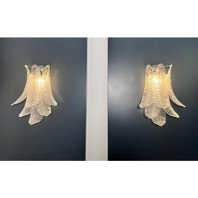 Vintage Murano Trasparent Felci Wall Sconces, 1990s, Set of 2 For Sale - Image 13 of 17