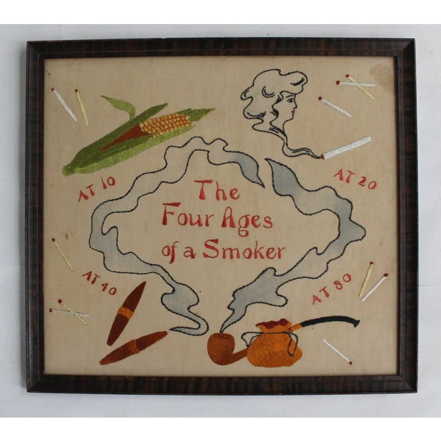 Wood Early 1900s Four Ages of a Smoker Embroidery For Sale - Image 7 of 7