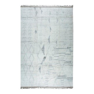 9x13 Ivory Hand-Knotted Wool Faded Diamond Tribal Modern Carpet Rug For Sale
