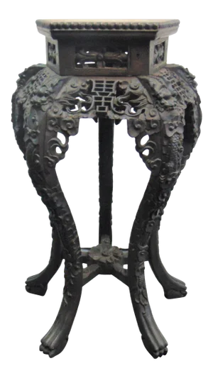 19th C Chinese Rosewood Carved Marble Top Table