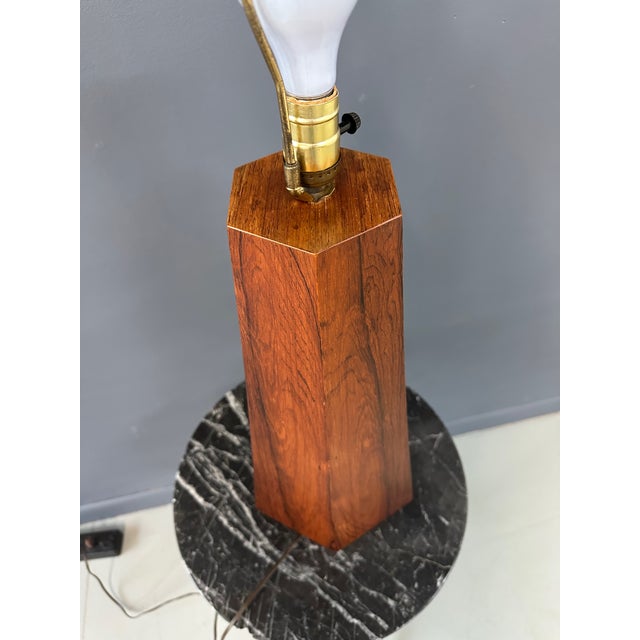 1960s Large Mid Century Hexagonal Rosewood Danish Table Lamp For Sale - Image 4 of 10