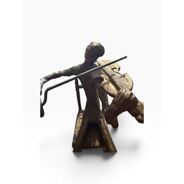 Vintage Mid-Century Metal Brass Seated Violinist Sculpture For Sale - Image 10 of 12