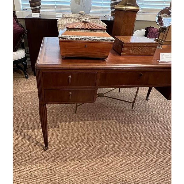 A French Art Deco Mahogany 5-Drawer Writing Desk With Leather Top For Sale - Image 15 of 16