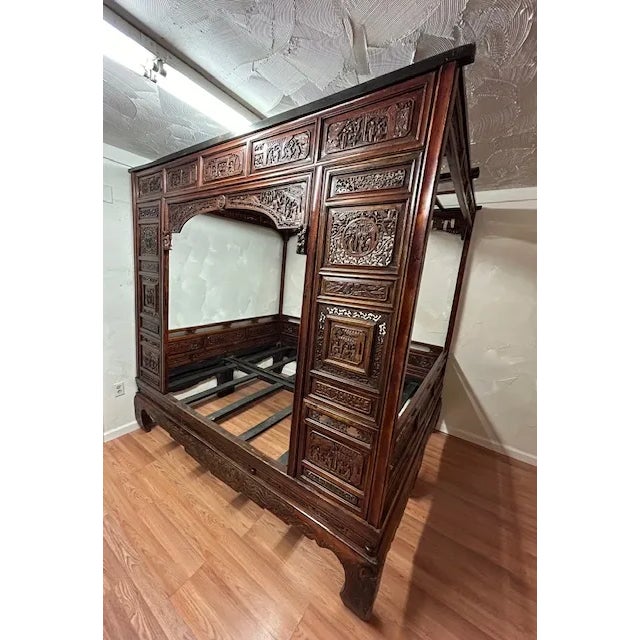 Antique Chinese Traditional Qing Dynasty Hand Carved Bed All Original Pieces For Sale In Boston - Image 6 of 12