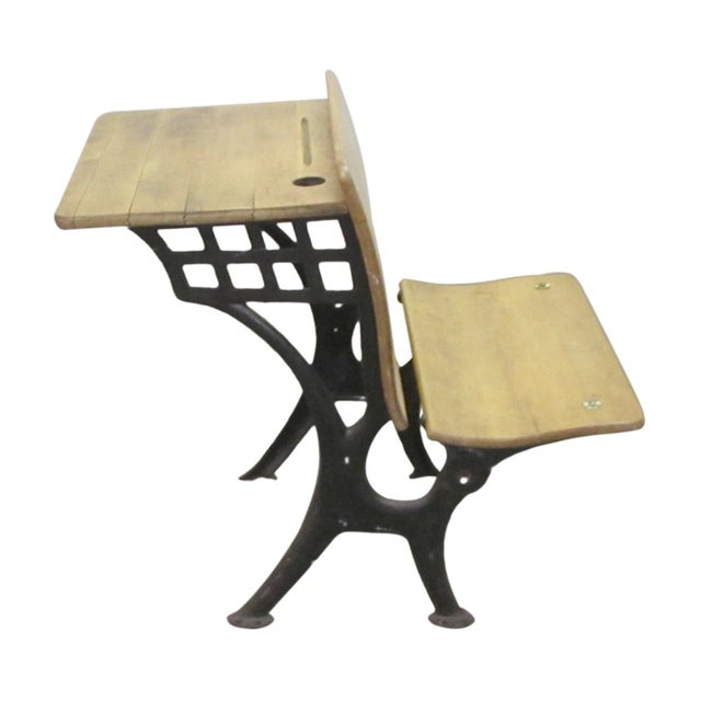 Antique Wood School Row Seat & Desk Combo For Sale - Image 6 of 10