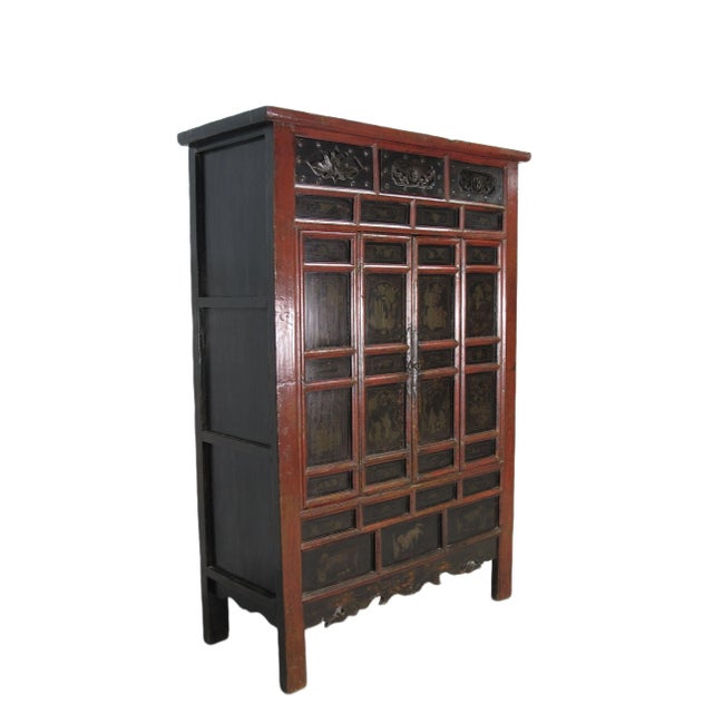 Hand Painted 80" Inch Tall Antique Chinese Cabinet For Sale - Image 4 of 12