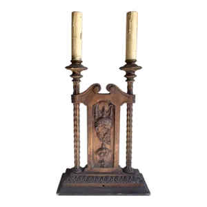 19thc French Antique Louis XVI Carved & Sculpted Wood Figural Candelabra/ Table Lamp