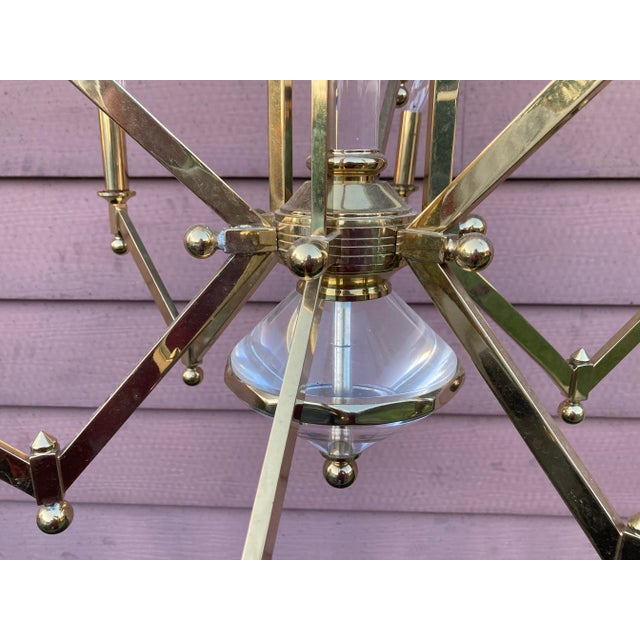 Metal Mid Century Modern Lightolier Style Brass and Lucite Angular 9 Arm Chandelier For Sale - Image 7 of 9
