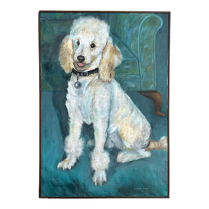 20th Century Seated White Poodle Acrylic on Canvas, Framed