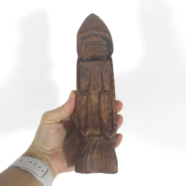 Brown Vintage Carved Wood Monk Sculpture Primitive Rustic With Patina For Sale - Image 8 of 8