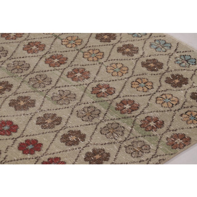Traditional Vintage Distressed Rug, Pale Green With Whimsical Floral Lattice - Rug & Kilim For Sale - Image 3 of 8