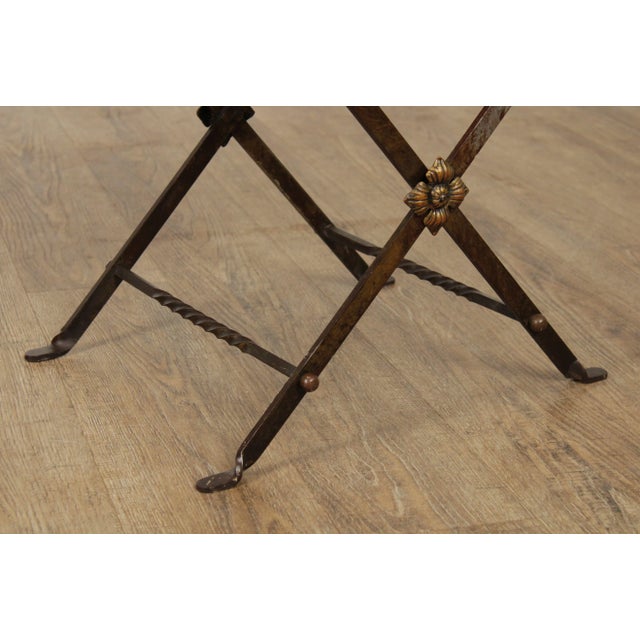 1920s Art Deco Period Wrought Iron & Brass X Base Bench For Sale - Image 11 of 13