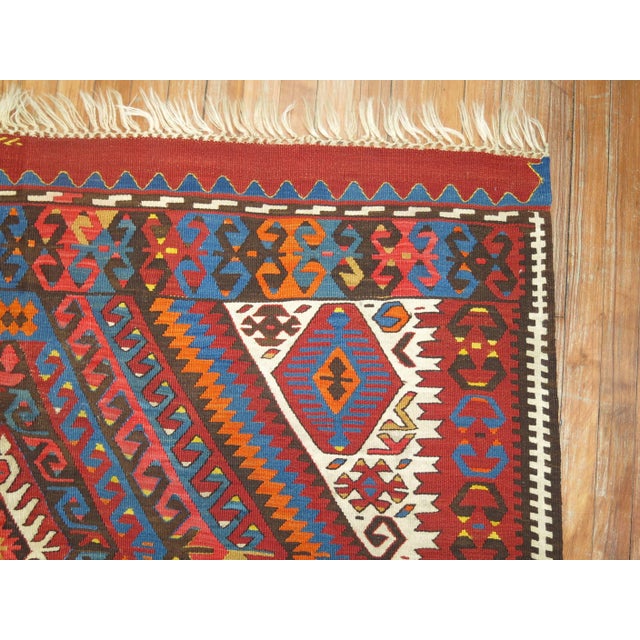Contemporary Antique Square Turkish Tribal Kilim - 4'4" x 5'2" For Sale - Image 3 of 6
