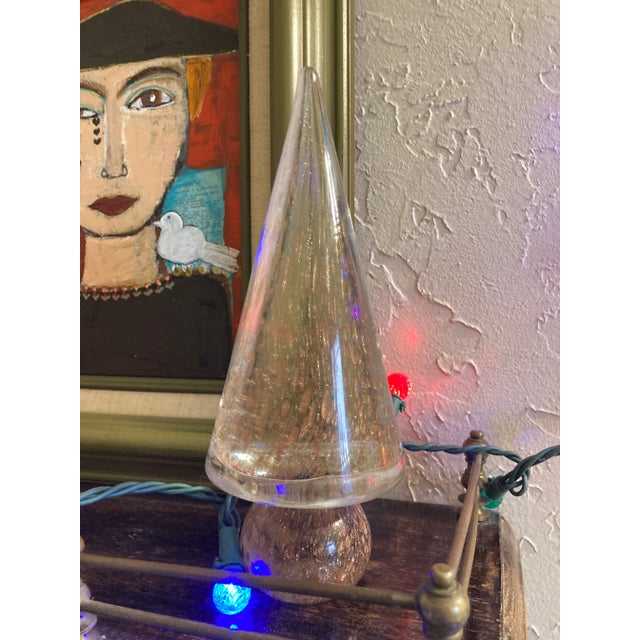 Vintage Ars Cenedese Murano Art Glass Gold Sommerso Tabletop Christmas Tree Sculpture 24k Gold Flecks 1980s Pristine For Sale - Image 10 of 11