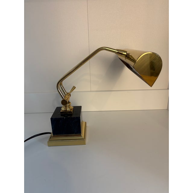 House of Troy Brass Bankers Lamp With Black Marble Base For Sale - Image 4 of 8