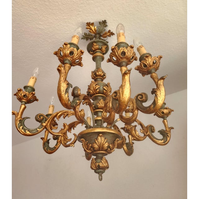 Baroque Large Vintage Louis XV Rococo Baroque Florentine Wood Carved Floral Chandelier, 1920s For Sale - Image 3 of 18